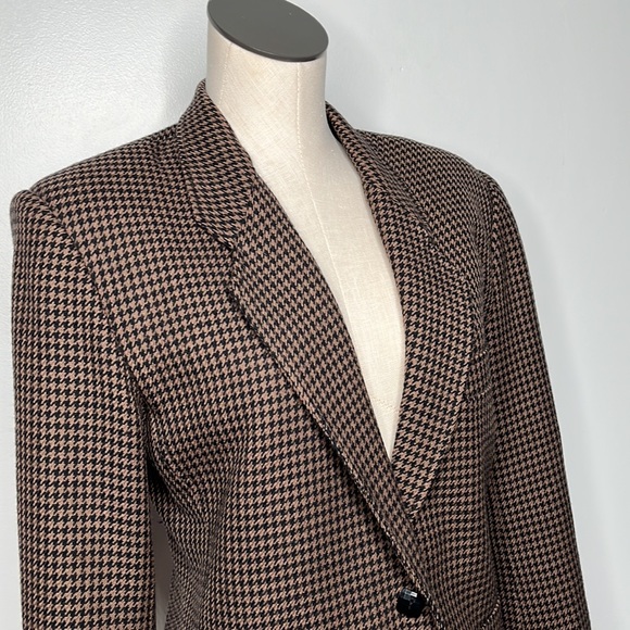 VINTAGE HOUNDSTOOTH LADYBUG BROWN BLAZER SUIT JACKET SIZE 10 - Picture 4 of 9